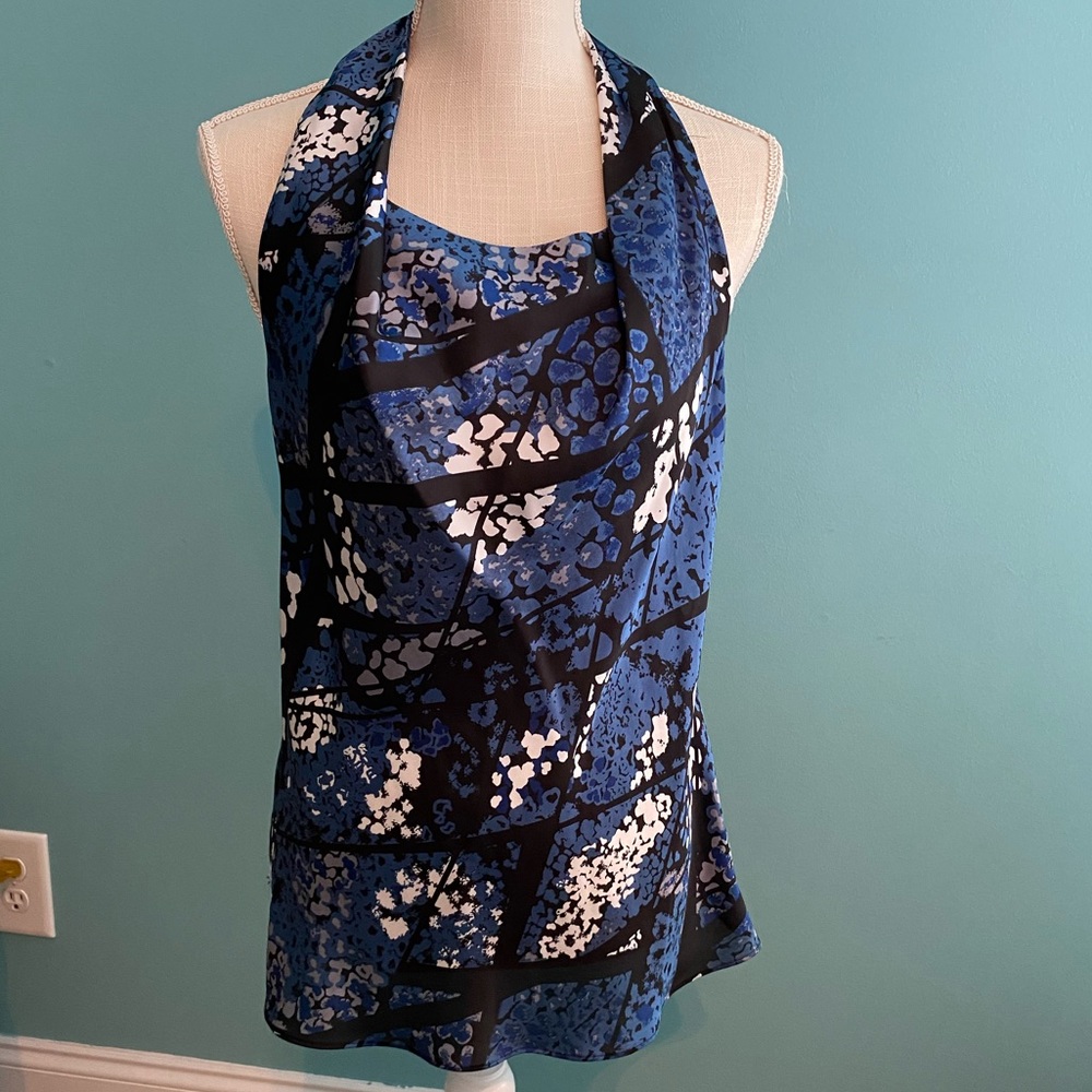 Sleeveless Print Tank Blue and White